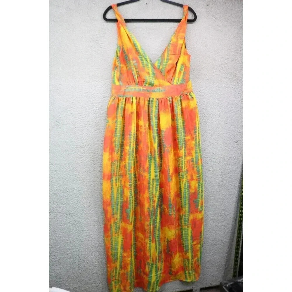 Ellen Weaver Sleeveless Tie-Dye Maxi Dress-Large-Empire Waist-Twisted Straps